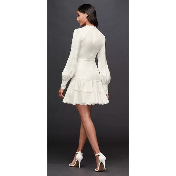 White Bardot Crochet V-Neck Mini Dress with Flounce Hem US 6 - Picture 10 of 10